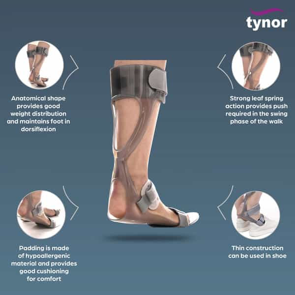 Tynor Foot Drop Splint Grey Left Large 1 Unit