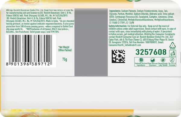 Dettol Lime Cool Bathing Soap Bar With 2X Menthol & Long Lasting Freshness- 75G