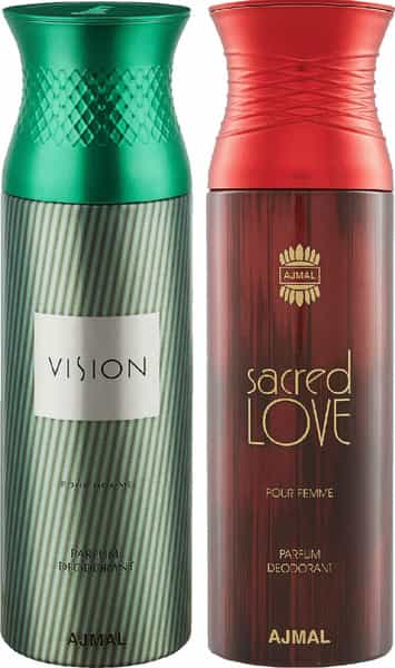Ajmal Vision Him & Sacred Love Deodorant Spray Gift For Men & Women (200 Ml Pack Of 2)