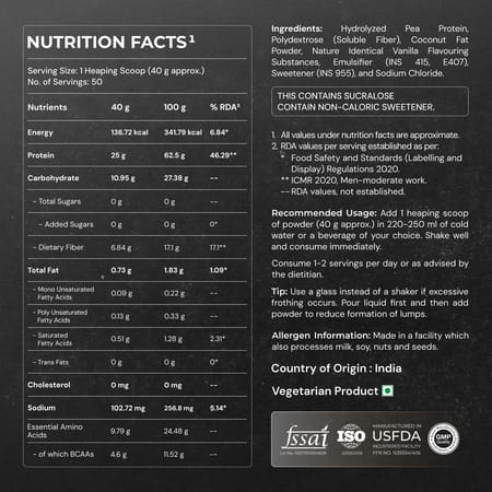 Nutrabay Gold Pea Protein Powder | 25G Protein | 4.6G Bcaa | 5G Fiber | French Vanilla - 2Kg
