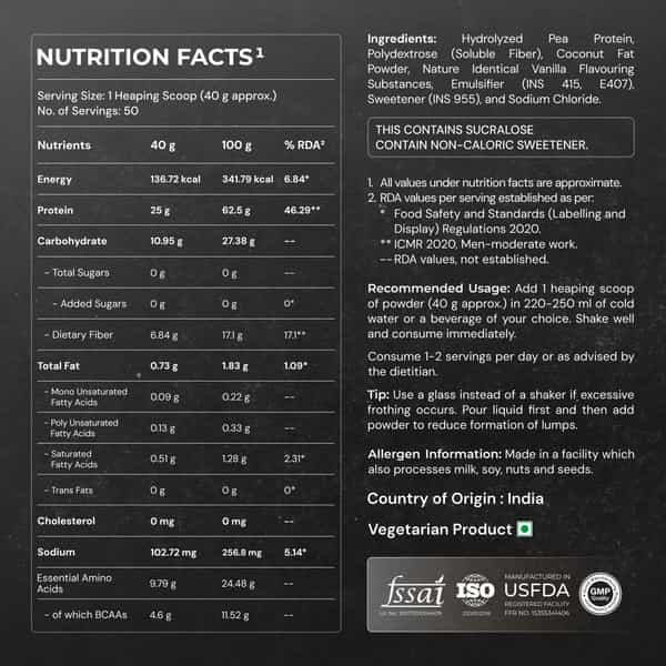 Nutrabay Gold Pea Protein Powder | 25G Protein | 4.6G Bcaa | 5G Fiber | French Vanilla - 2Kg