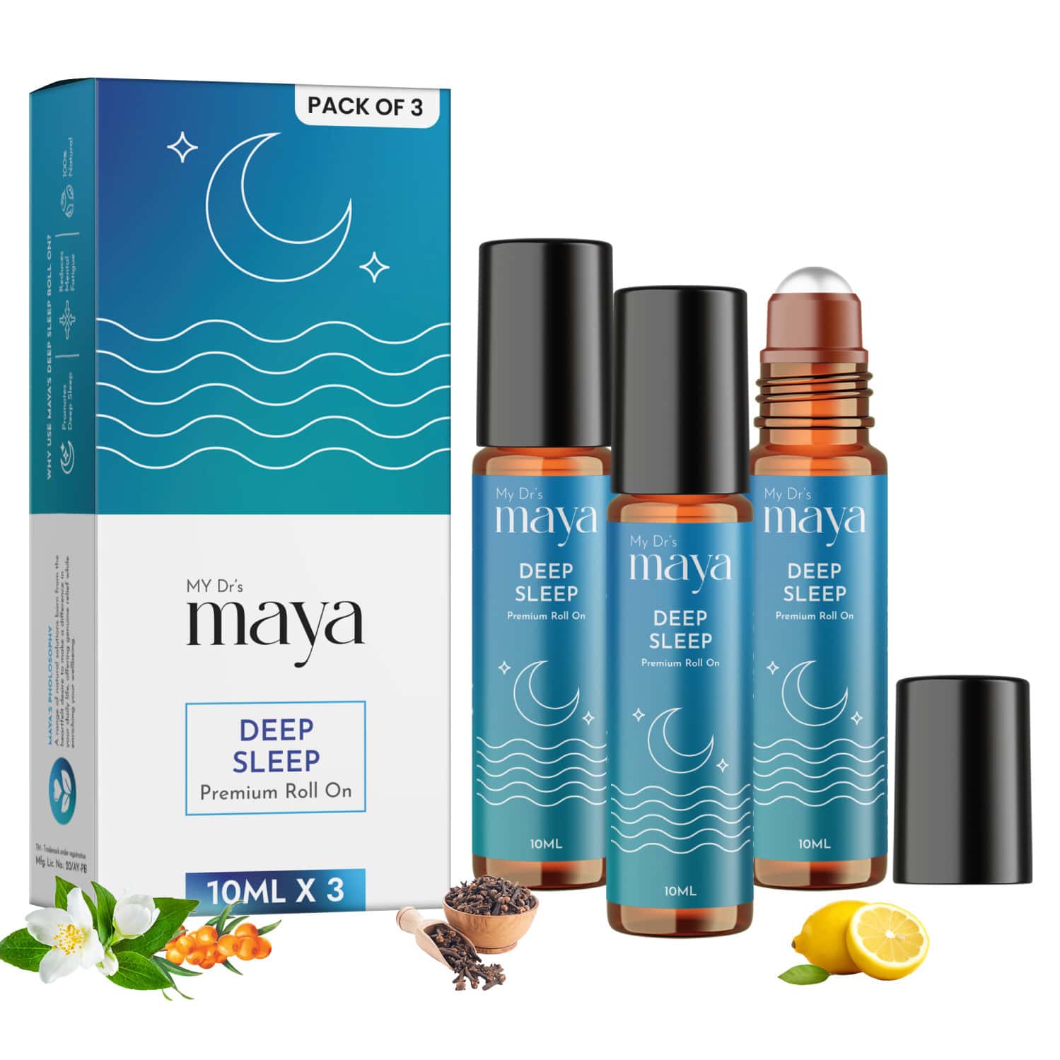 Maya Aromatherapy Deep Sleep Premium Roll On 100% Pure Essential Oils Reduces Insomnia Pack Of 3