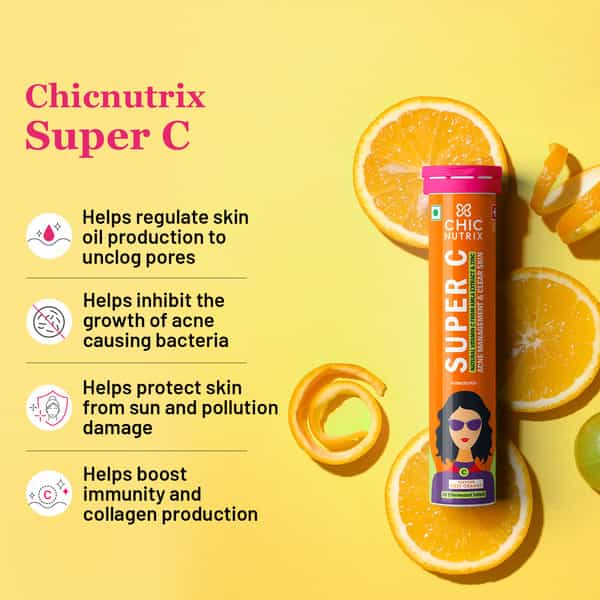 Chicnutrix Super C - Amla Extract & Zinc - Natural Vitamin C For Skin- 20 Tablets - Fizzy Orange