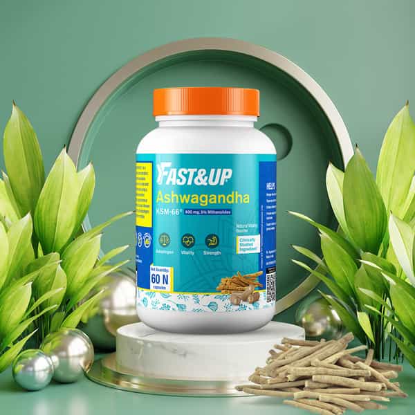 Fast&Up Ashwagandha(Ksm-66)-Natural Vitality Booster-Usda Organic Certified -60 Veg Capsules