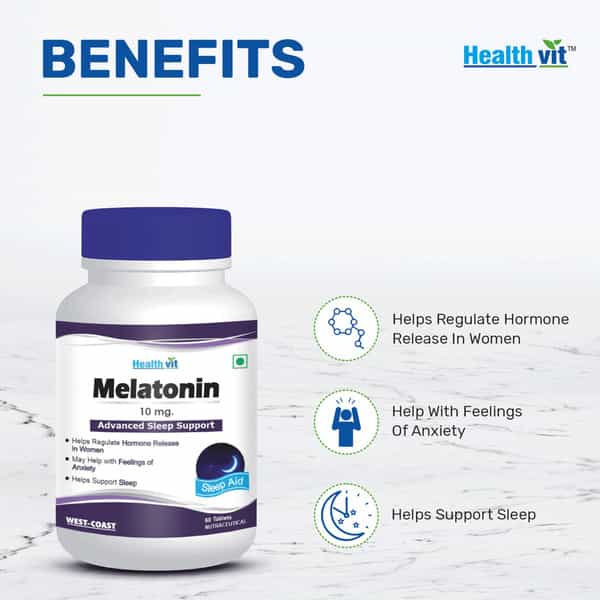 Healthvit Melatonin 10Mg Regulates For Sleep Cycle -60 Tablets
