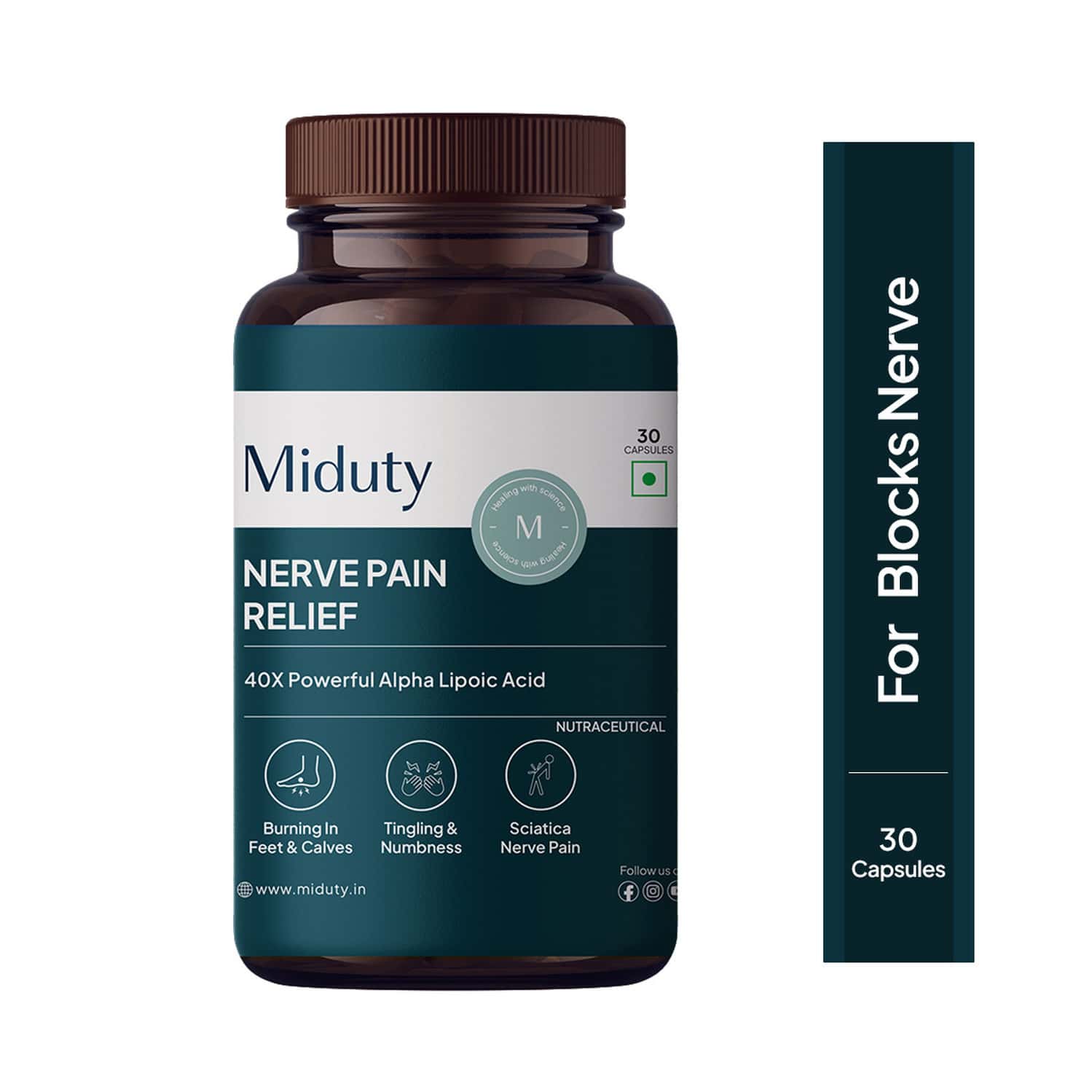Miduty Nerve Pain Relief-alpha Lipoic Acid-b Vitamins-neuropathy Support-40x Powerful - 30 Capsules