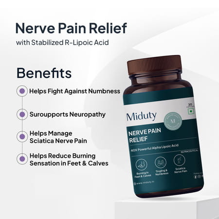 Miduty Nerve Pain Relief-Alpha Lipoic Acid-B Vitamins-Neuropathy Support-40x Powerful - 30 Capsules