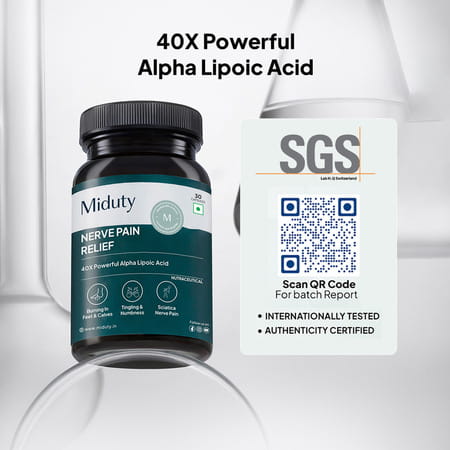 Miduty Nerve Pain Relief-Alpha Lipoic Acid-B Vitamins-Neuropathy Support-40x Powerful - 30 Capsules