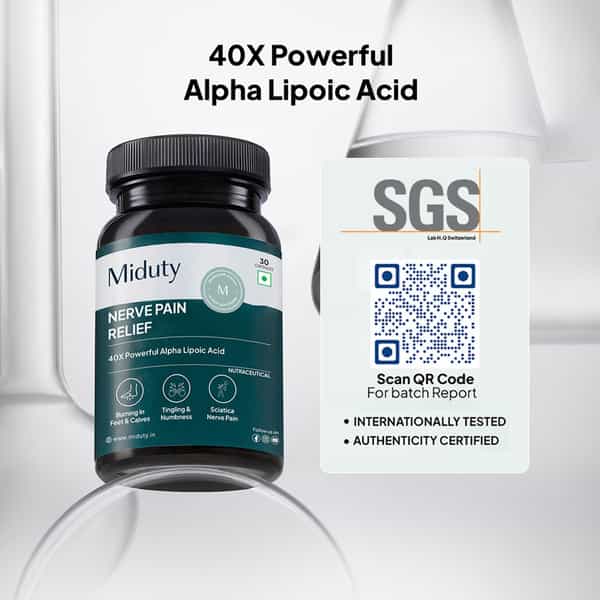 Miduty Nerve Pain Relief-Alpha Lipoic Acid-B Vitamins-Neuropathy Support-40X Powerful - 30 Capsules