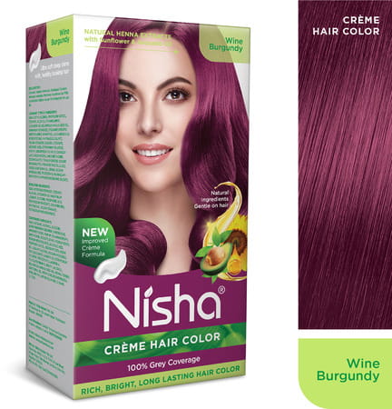 Nisha Creme Hair Color Wine Burgundy 120g Pack Of 3 | Ammonia Free Hair Colour | 100% Grey Coverage