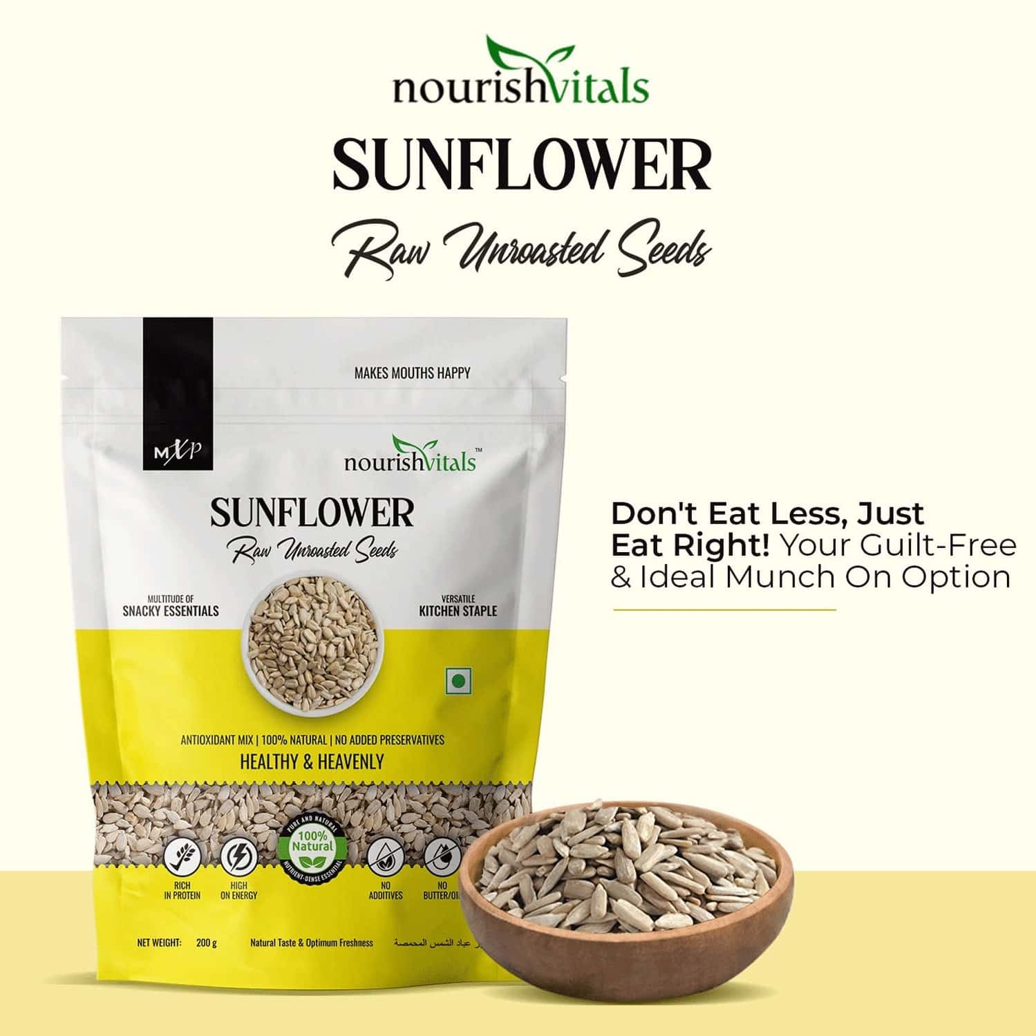 Buy NOURISHVITALS SUNFLOWER RAW UNROASTED SEEDS, 200G POUCH Online
