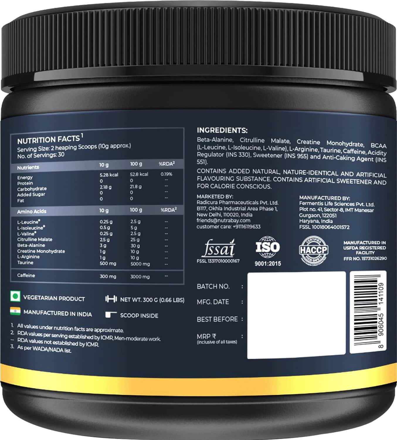 Buy NUTRABAY GOLD SPARK PRE WORKOUT 300G GREEN APPLE 30 SERVINGS
