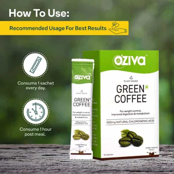 Oziva Plant Based Green Coffee 30 Sachets | For Digestion & Better Metabolism