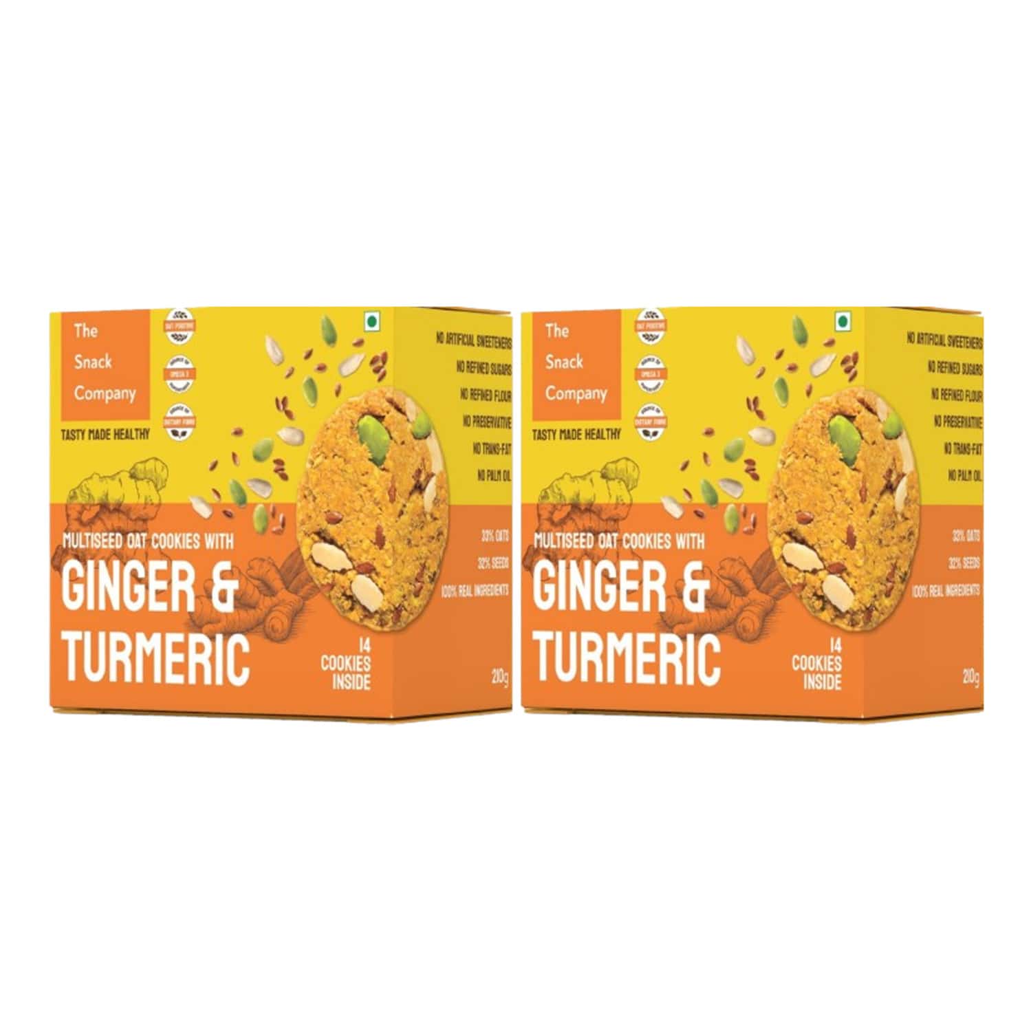 The Snack Company Healthy Oats & Multi Seed - Ginger Turmeric Combo | No Maida (2 X 210 G)