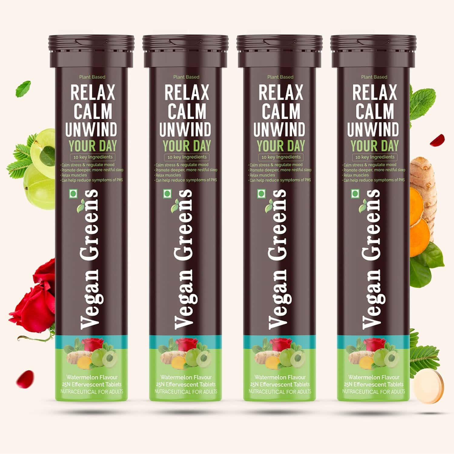 Vegan Greens Relax Calm Unwind Your Day. Calm Daily Stress, Better Mood &sleep 100 Effer. Watermelon