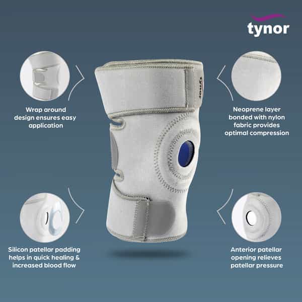Tynor Knee Wrap (Neoprene) Grey Universal Size 1 Unit