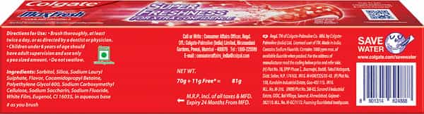 Colgate Maxfresh Toothpaste Red Gel Paste With Menthol 70G+11G (81G) (Spicy Fresh)