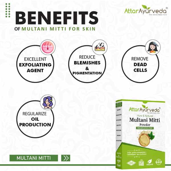 Attar Ayurveda Multani Mitti (Fuller Earth) Powder For Face And Hair Pack - 200G