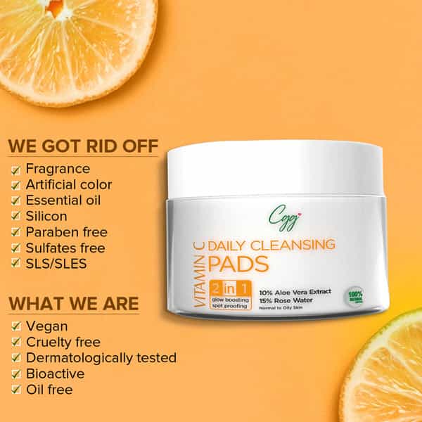 Cgg Cosmetics Vitamin C Daily Cleansing Pads With 100% Organic Cotton 2 In 1 - 50 Pads