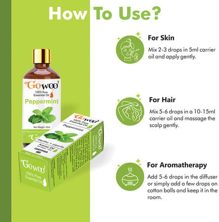 Go Woo 100% Pure Peppermint (Pudhina) Virgin & Undiluted 10 Ml