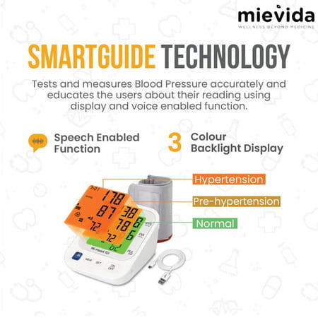 Mievida Mi Heart 101 Blood Pressure Monitor With Smart 3 Colored Display Usb Cable & Voice Feature
