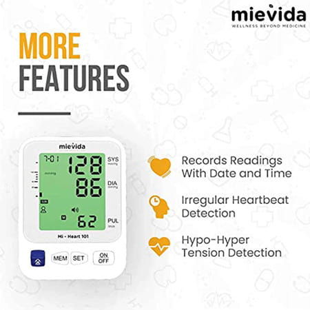 Mievida Mi Heart 101 Blood Pressure Monitor With Smart 3 Colored Display Usb Cable & Voice Feature