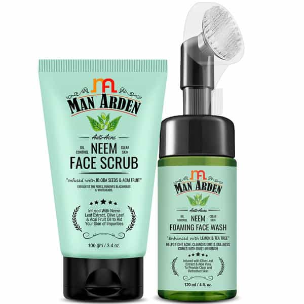 Man Arden Anti Acne Neem Foaming Face Wash With Brush 120Ml + Face Scrub 100G