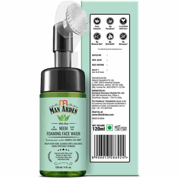 Man Arden Anti Acne Neem Foaming Face Wash With Brush 120Ml + Face Scrub 100G