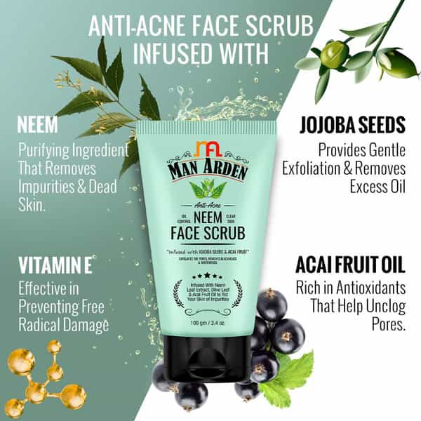 Man Arden Anti Acne Neem Foaming Face Wash With Brush 120Ml + Face Scrub 100G