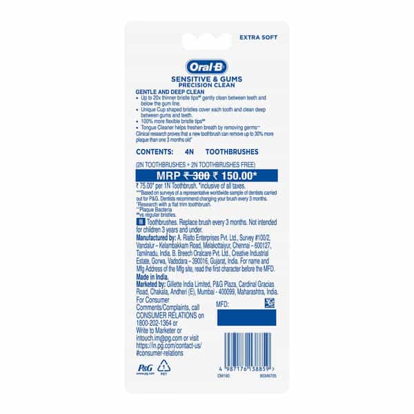 Oral-B Sensitive & Gums Extra Soft Precision Clean Toothbrush (Buy 2 Ge 2 Free)