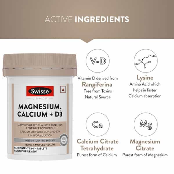 Swisse Ultiboost Magnesium Calcium + D3 Tablet 60 No's