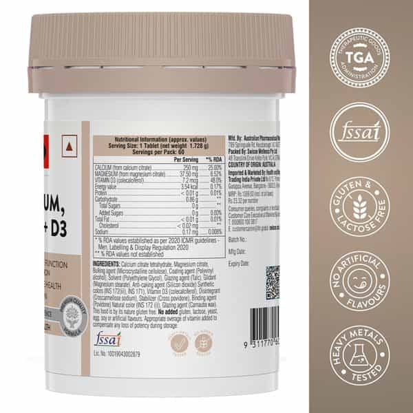 Swisse Ultiboost Magnesium Calcium + D3 Tablet 60 No's