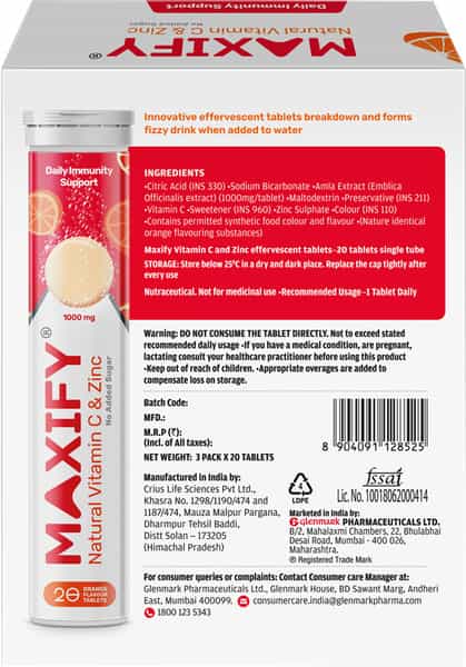 Maxify Natural Vit C And Zinc Effervescent Tablets - 60 Tabs