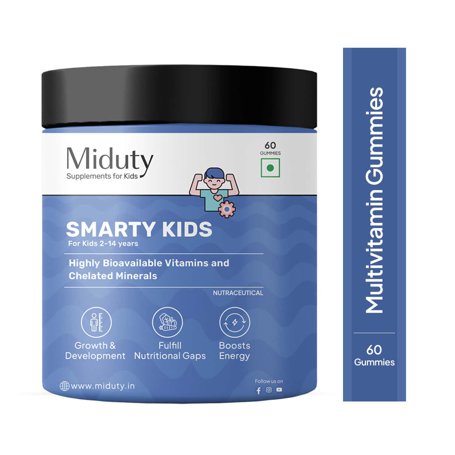 Miduty Smarty Kids - Multivitamins + Minerals - Immunity Growth - Tasty Gummies - 60 Gummies