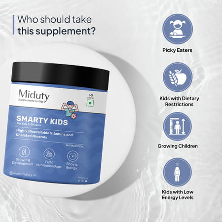Miduty Smarty Kids - Multivitamins + Minerals - Immunity Growth - Tasty Gummies - 60 Gummies