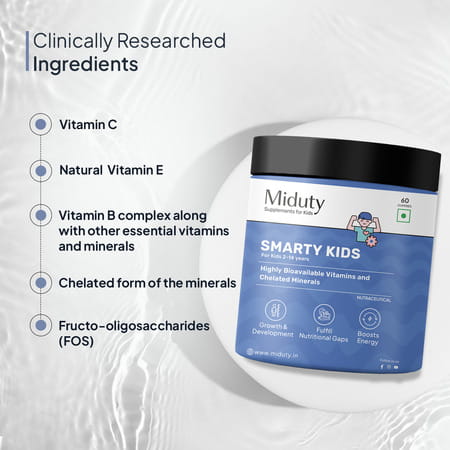 Miduty Smarty Kids - Multivitamins + Minerals - Immunity Growth - Tasty Gummies - 60 Gummies