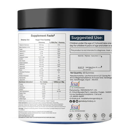 Miduty Smarty Kids - Multivitamins + Minerals - Immunity Growth - Tasty Gummies - 60 Gummies