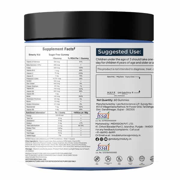 Miduty Smarty Kids - Multivitamins + Minerals - Immunity Growth - Tasty Gummies - 60 Gummies