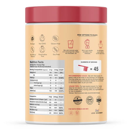 Myfitfuel Hydrolyzed Bovine Collagen + Glucosamine, Hyaluronic, Biotin, Vitamin C (500g, Chocolate)