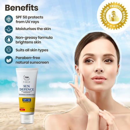 Tnw-The Natural Wash Sun Defence Spf 50 Cream With Cucumber And Jojoba Oil Extract - 50 Gm