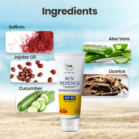 Tnw-The Natural Wash Sun Defence Spf 50 Cream With Cucumber And Jojoba Oil Extract - 50 Gm