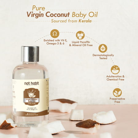 Nat Habit Pure Virgin Coconut Baby Massage Oil For Skin & Hair | 200Ml