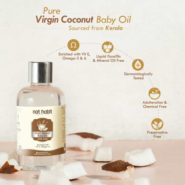 Nat Habit Pure Virgin Coconut Baby Massage Oil For Skin & Hair | 200Ml