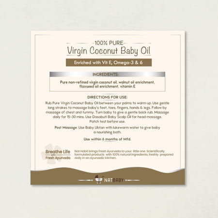 Nat Habit Pure Virgin Coconut Baby Massage Oil For Skin & Hair | 200Ml