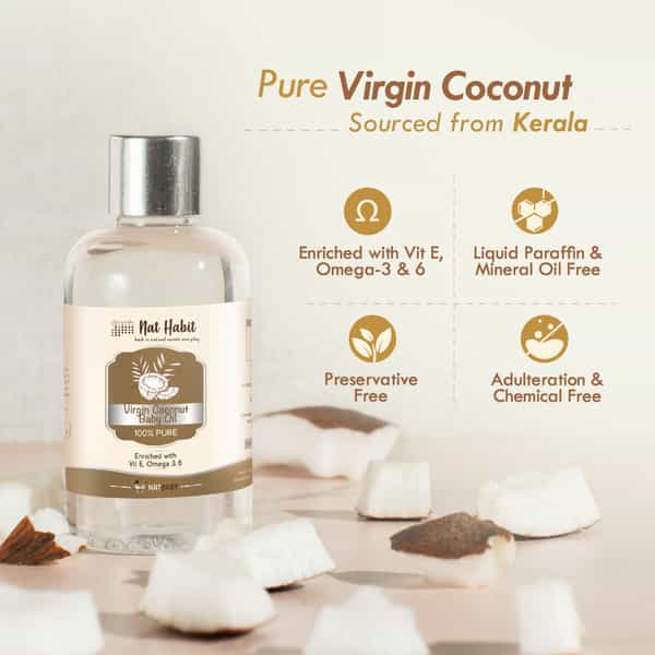 Nat Habit Pure Virgin Coconut Baby Massage Oil For Skin & Hair | 200Ml