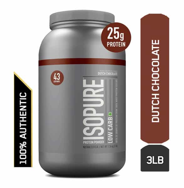 Isopure Low Carb 100% Whey Protein Isolate Powder - 3 Lbs 1.36 Kg Dutch Chocolate