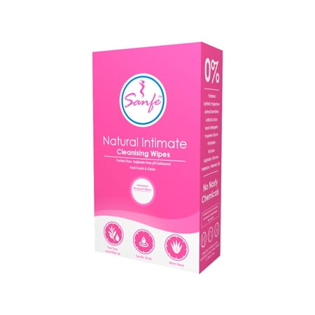 Sanfe Natural Intimate Cleanising Wipes With Tea Tree Essential Oil And Alovera Extracts 40 Wipes