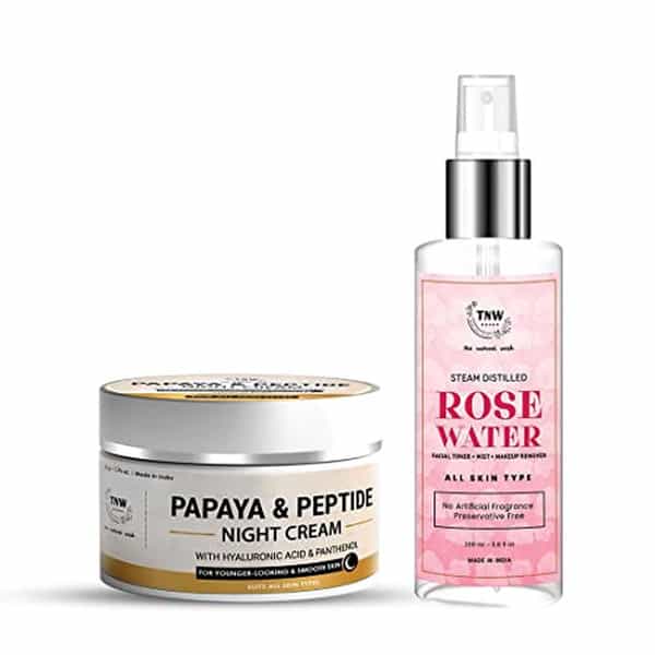 Tnw The Natural Wash Combo With Papaya & Peptide Night Cream & Steam Distilled Rose Water