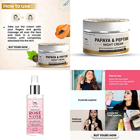 Tnw-The Natural Wash Combo With Papaya & Peptide Night Cream & Steam Distilled Rose Water