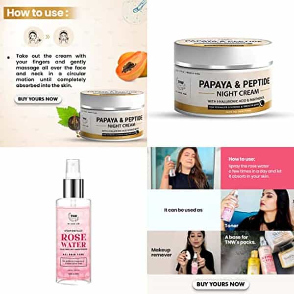 Tnw The Natural Wash Combo With Papaya & Peptide Night Cream & Steam Distilled Rose Water